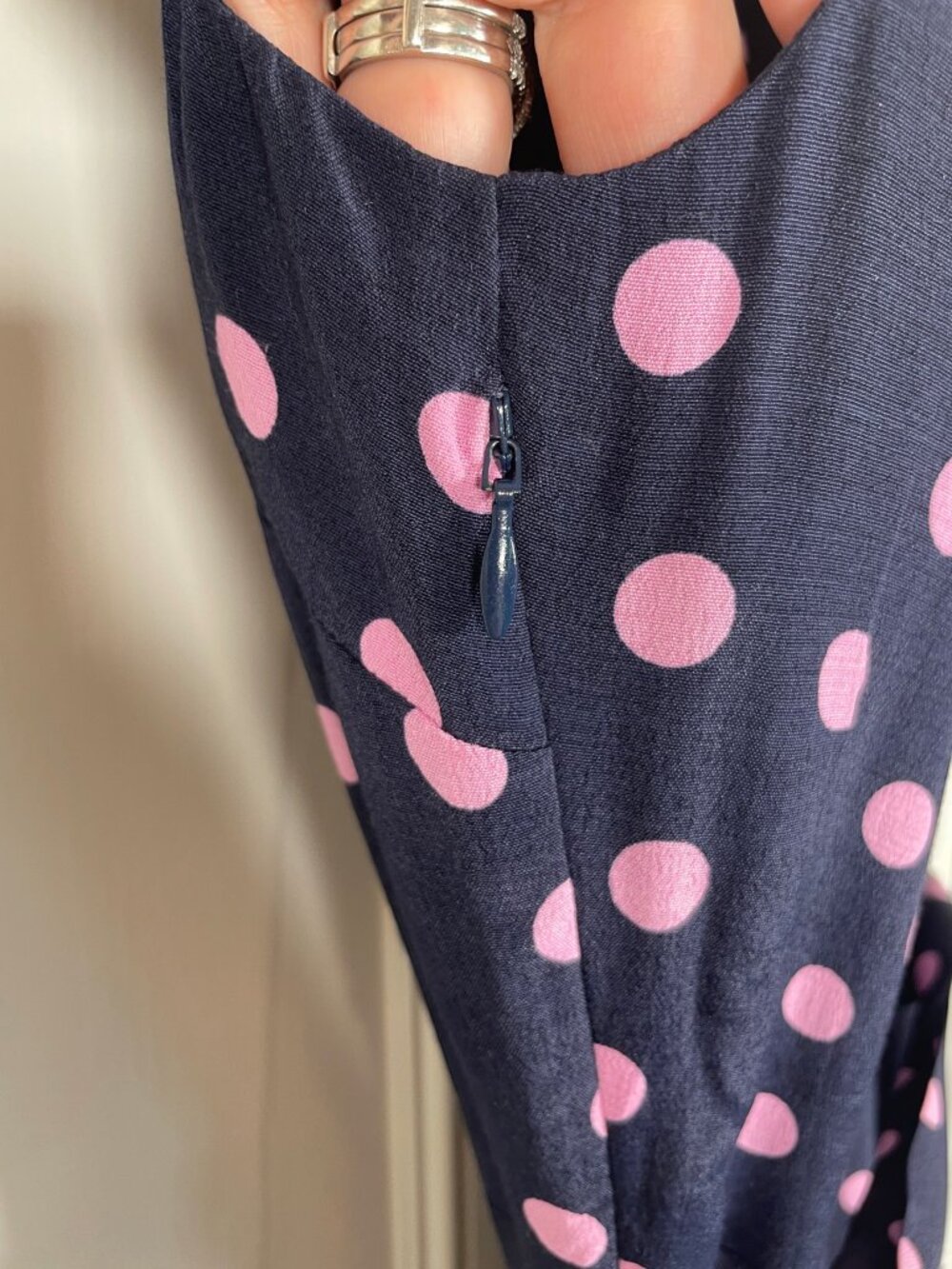 HOBBS London Fit & Flare Dress Sz 6 US Blue Pink Polka Dot Tie Belt - Picture 6 of 10